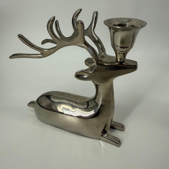 Set of 3 Silver Metal Reindeer & Snowman Candle Holders Modern Christmas Decor - Picture 13 of 13